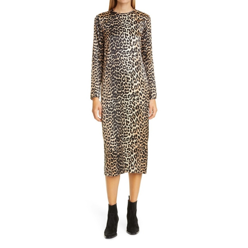 Ganni leopard print silk dress